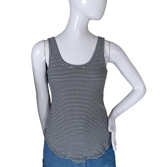 LOFT Camisole Tank Top Size Medium Black and White Horizontal Stripes - Picture 1 of 9